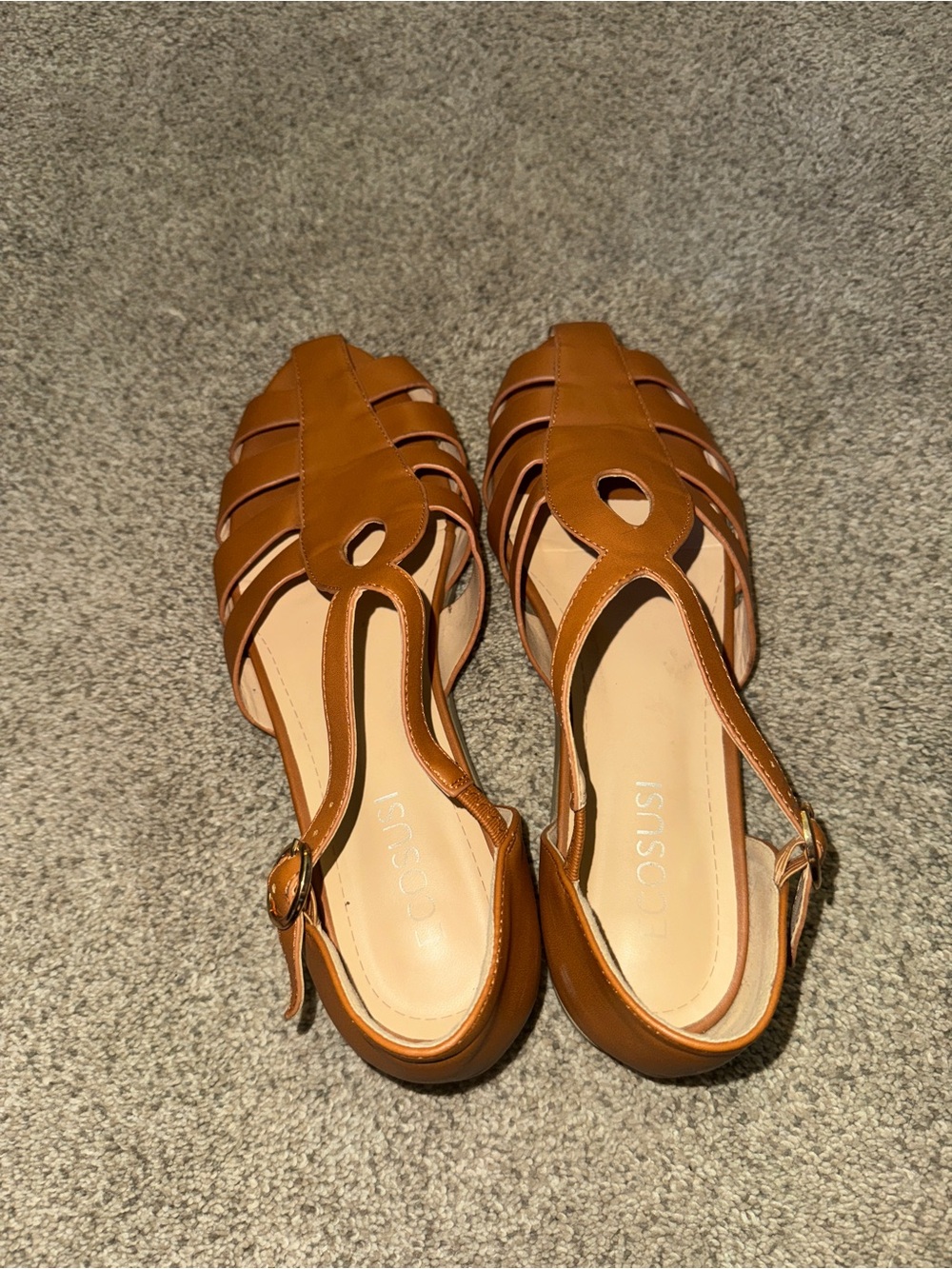 Women's Casual Tan Leather Fisherman-Style Sandals with Ankle Buckle - Picture 2 of 3